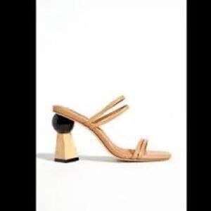 NWOT Tan Strappy Heels with Unique Block Heel